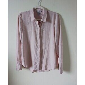 H&M Womens Pink Top Sheer Blouse Button Up Carreer Work Long Sleeve Size 4